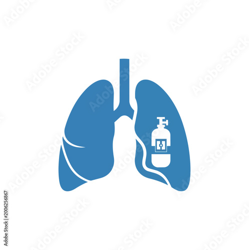 Medical illustration of lungs with oxygen tank healthcare concept