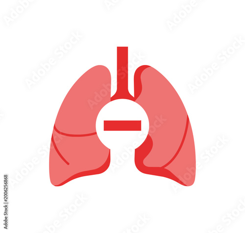 Medical illustration of human lungs and negative sign