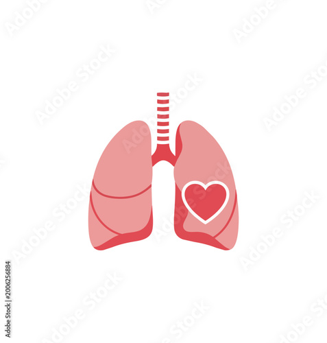 Medical illustration of human lungs and heart on black background
