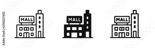 Konstfotografi Mall building icon set, shopping center architectural symbol, commercial retail