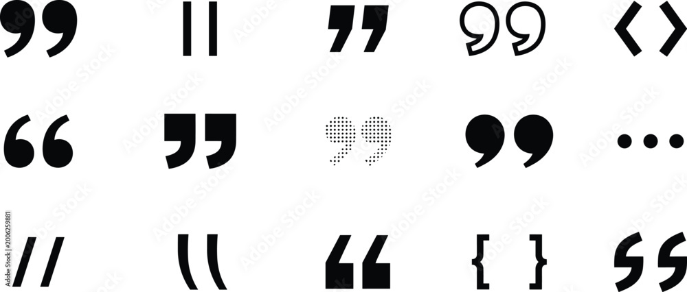 Naklejka premium Typographic punctuation symbol collection featuring quotation marks, apostrophes, brackets, ellipses, and stylized decorative writing designs