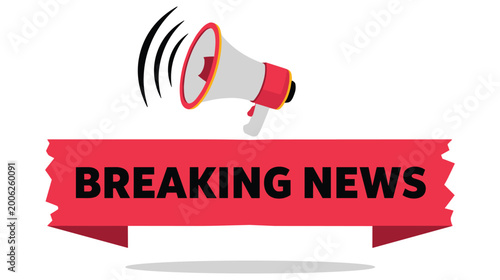 Fotografía Megaphone announcement banner with 'Breaking News' text and sound waves