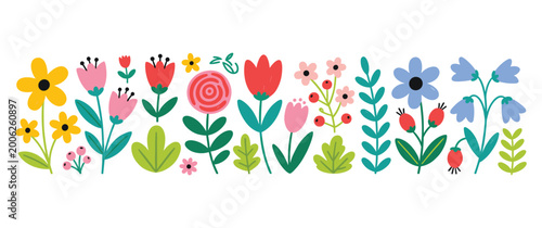 Foto Vibrant and cheerful collection of various spring flowers and plants