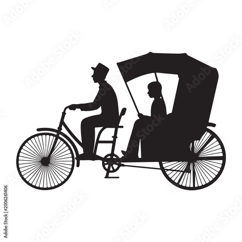 Schilderij op canvas Black silhouette of couple on penny farthing bicycle