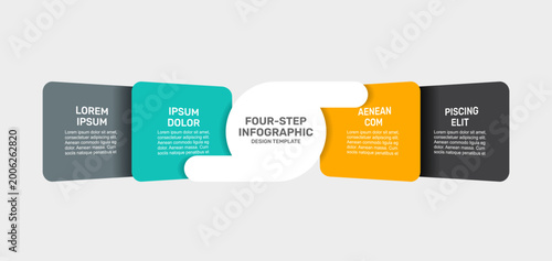 Modern business infographic template with colorful cards around a central circle and icons for presentations. Vector illustration.