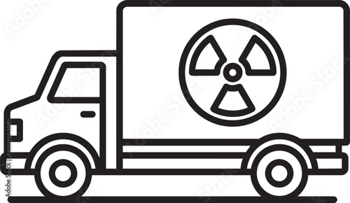 Logistics delivery transport shipping truck vehicle with nuclear radiation symbol linear outline vector icon graphic illustration