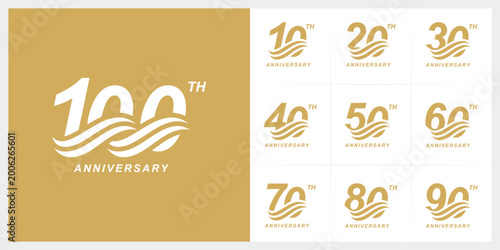 Cuadro en lienzo Set of 10 to 100 anniversary celebration logo design, Number text 10 to 100 year