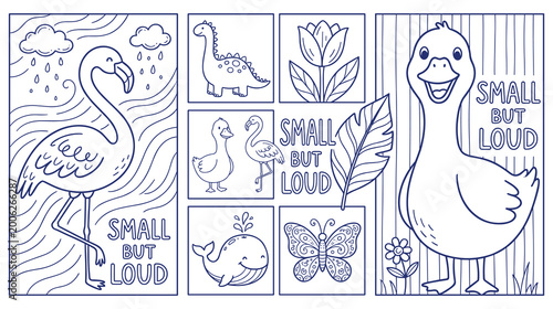 Bild auf Leinwand Cute cartoon animals and nature elements for coloring.