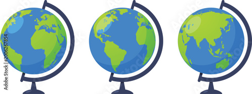 Cuadro en lienzo World Globe Views Set Americas Europe Africa Asia Classroom Geography Illustrati