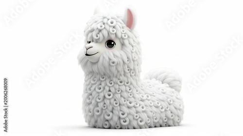 fluffy white alpaca plush toy isolated on white background