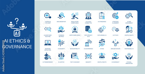 Photography AI Ethics and Governance Flat Duotone Icons Responsible AI Policy Bias Transpare
