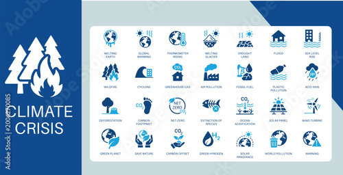Canvas-taulu Climate Crisis Flat Duotone Icons Global Warming Pollution Environmental Damage