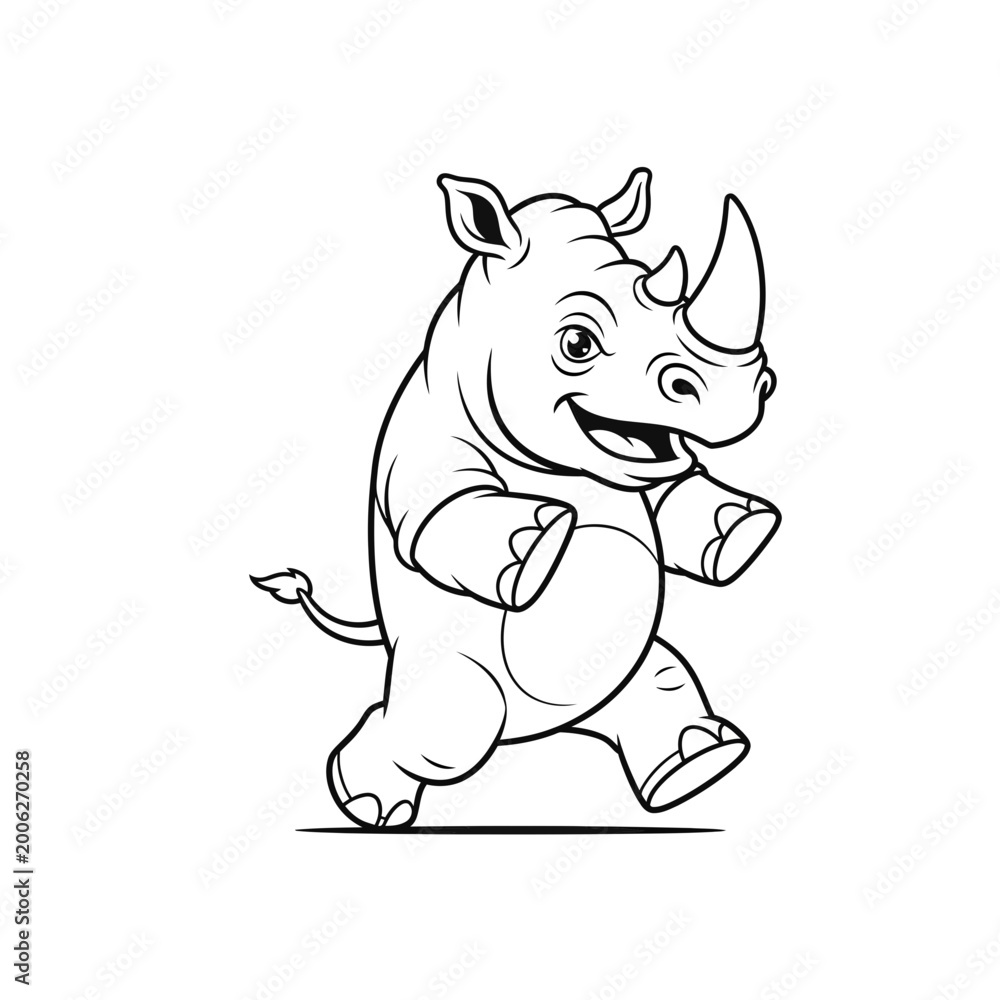 Fototapeta premium Cute Cartoon Rhinoceros Walking happily
