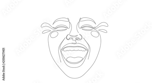 Foto Joyful Face Line Art: Expressive Laughter and Tears of Happiness