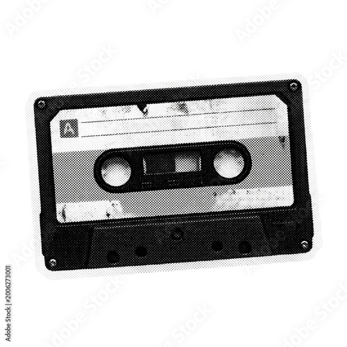 Vintage Cassette Tape Halftone Zine Cutout Design Element Isolated PNG