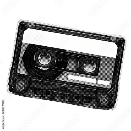 Vintage Cassette Tape Halftone Zine Cutout Design Element Isolated PNG