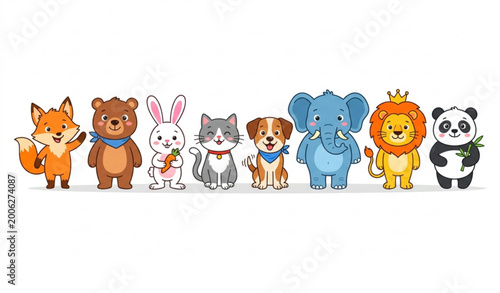 Photos Vibrant cartoon animal character vector set with colorful cute wildlife lineup f