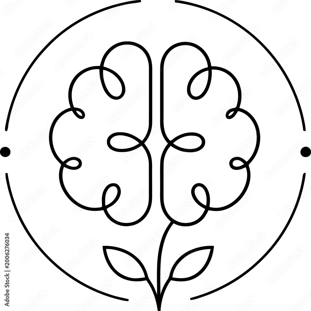 Naklejka premium Continuous line drawing Brain, Mind, Symbol, Icon, Line Art, Vector Illustration