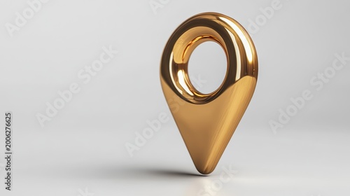 Golden Map Pin on Light Gray Background