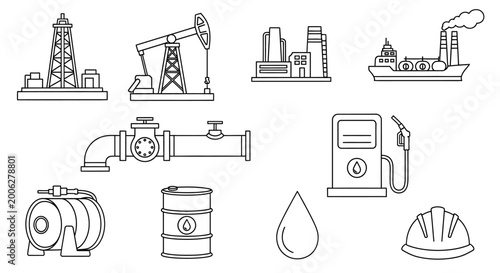 Quadro su tela Oil and gas industrial equipment icons.