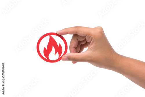 Woman Hand Presenting Fire Safety Symbol – Emergency Protection Concept,Safety Awareness, Risk Prevention Concept, Professional Studio Photo
