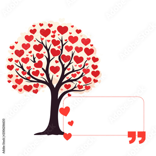 Quadro su tela Illustrazione  di un biglietto con albero di cuori e spazio per testo personalizzato