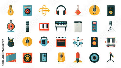 Flat office productivity icon set displays 25 task icons in colorful style