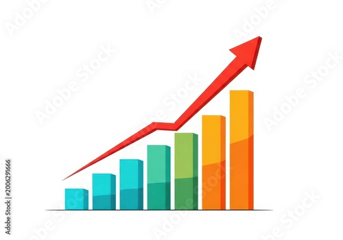 Red arrow showing growth on a bar chart with colorful bars Free Download Red arrow showing growth on a bar chart with colorful bars - GFXLoad