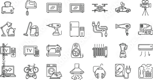 Tableau sur toile Comprehensive Vector Icon Set Featuring Household Appliances, Consumer Electroni