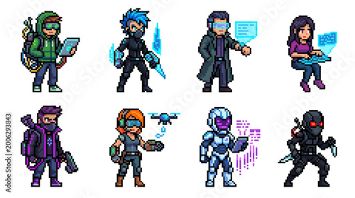 Pixel art sci-fi characters ready for adventure in digital worlds