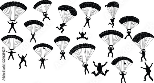 Photos Professional Skydiving Silhouette Set Featuring Parachutists and Skydivers in Va
