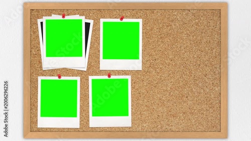 Retro Instant Photos With Green Screen On Bulletin Board Background