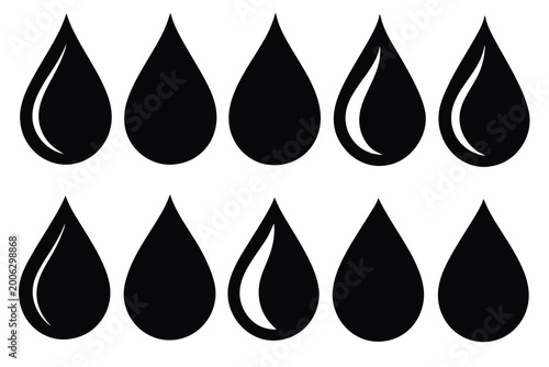 set of water drop silhouette line art vector illustration