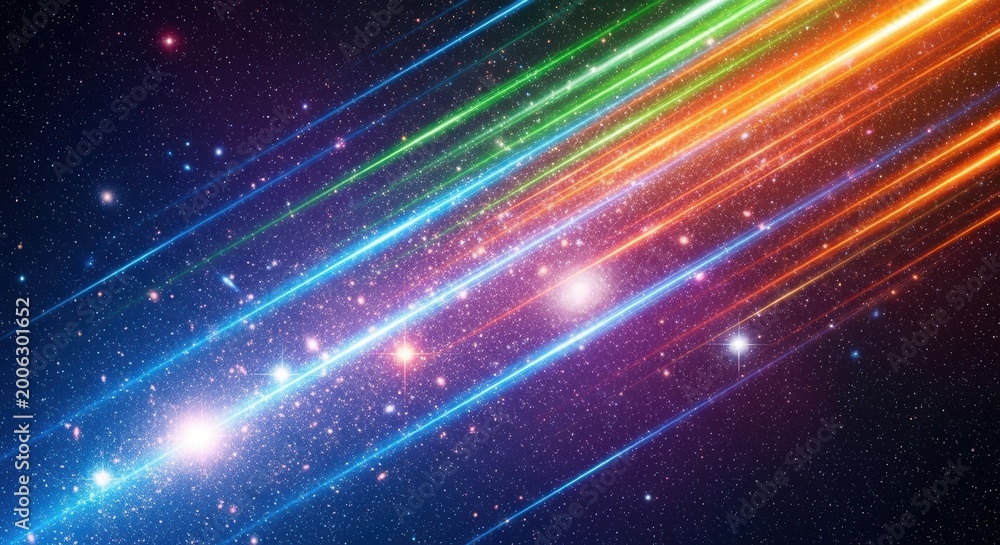 Fototapeta premium Abstract space background with bright colorful light speed streaks.