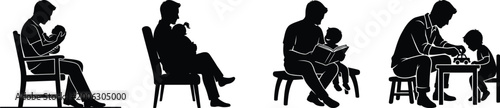 Silhouettes of people sitting isolated on transparent background