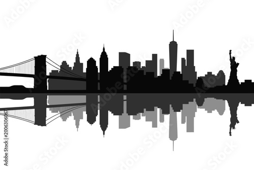 Billede på lærred New York City skyline silhouette vector illustration featuring iconic urban skys