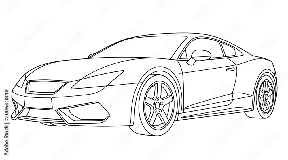 Fototapeta premium Sleek car vector illustration outlines a modern sports car on the road, perfect for design projects with a clean transparent aesthetic.
