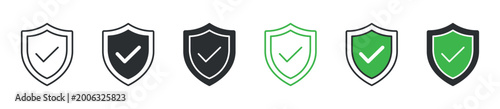 Free Download Shield with check mark icon set. protection and security symbol. safety and verification concept. vector illustration. - GFXLoad