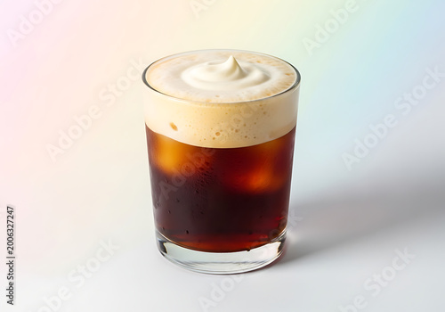 Iced coffee drink with whipped cream on transparent background