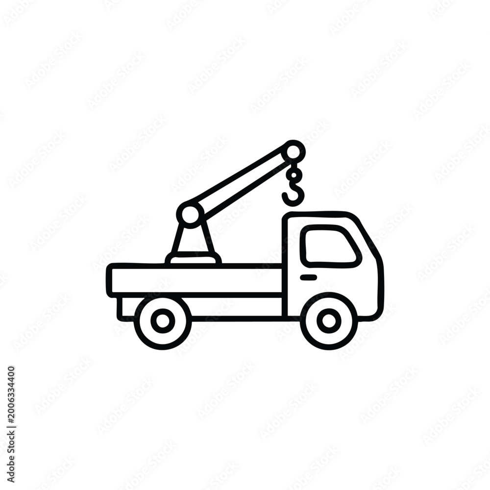 Naklejka premium Construction crane truck black and white vector icon industrial building equipment illustration