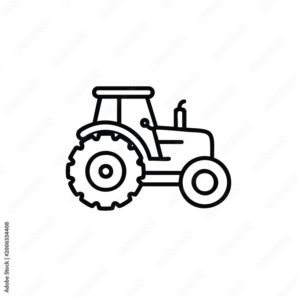 Obraz premium Black and white tractor icon construction heavy machinery line art vector illustration