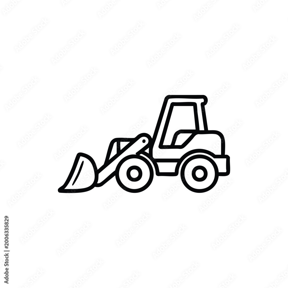 Fototapeta premium Black and white vector front loader construction vehicle icon illustration