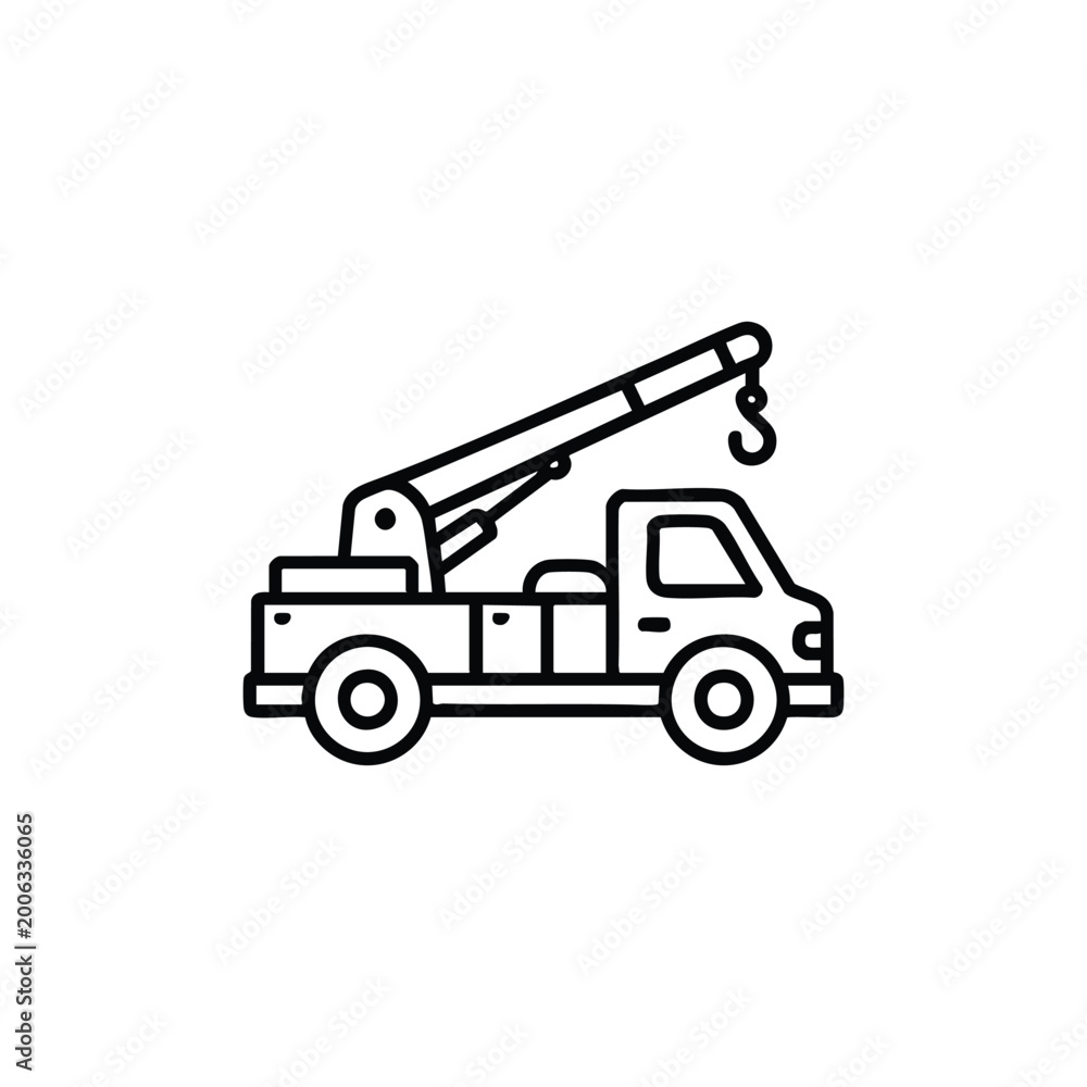 Fototapeta premium Tow truck crane icon black and white construction heavy equipment vector illustration