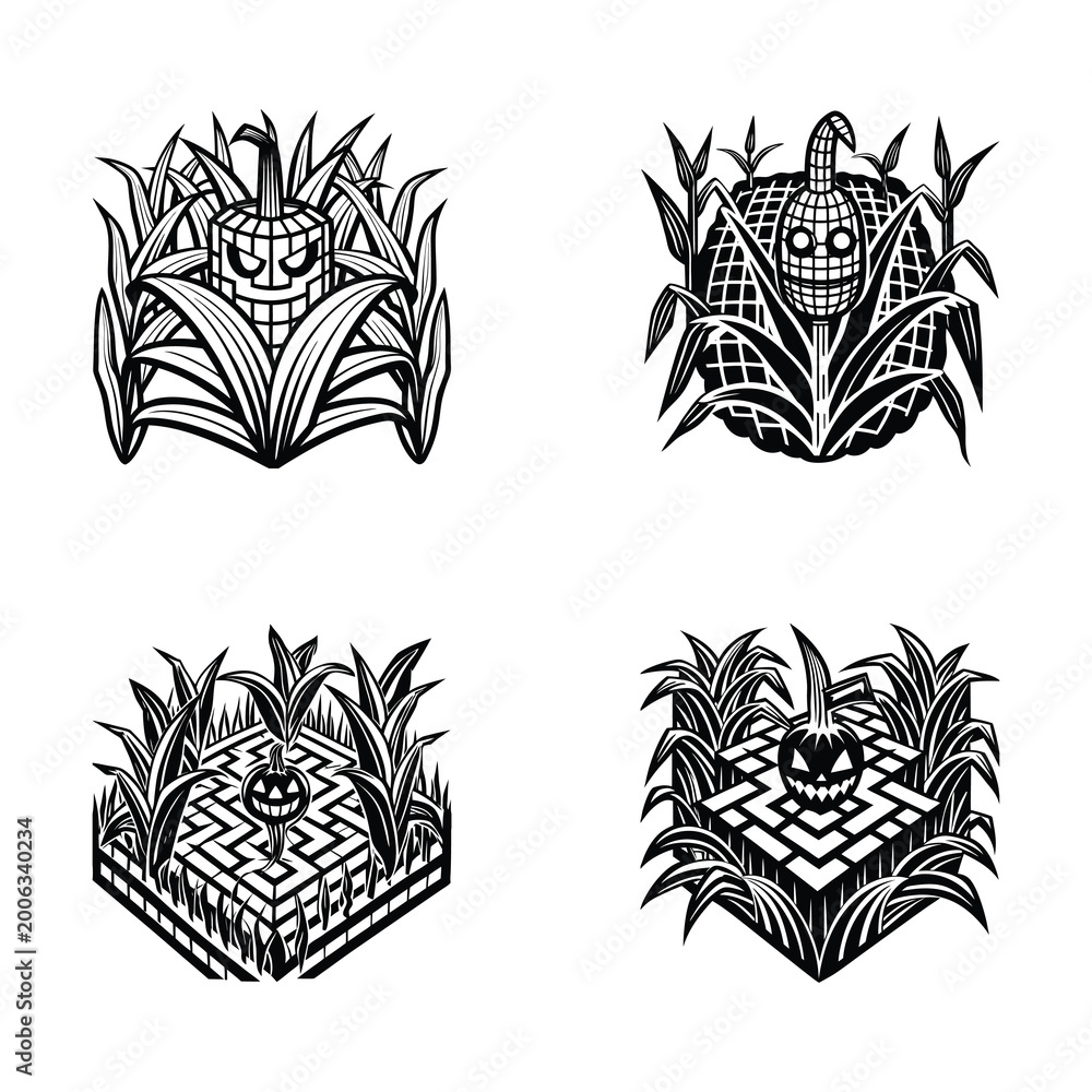Fototapeta premium Halloween Haunted Cornfield Silhouette Collection
