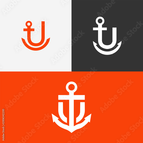 Minimalist Letter U Anchor Logo for Marine and Nautical Branding