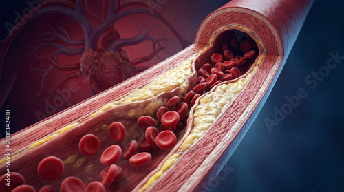 Blocked Artery with Cholesterol Plaque Showing Atherosclerosis and Cardiovascular Disease Concept