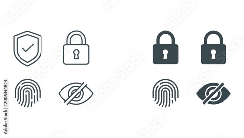 Photos Security privacy protection icon set including shields locks fingerprints and hi