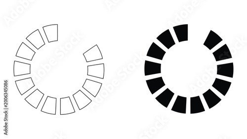 Photos Loading progress circle icon set featuring segmented circular design in outline