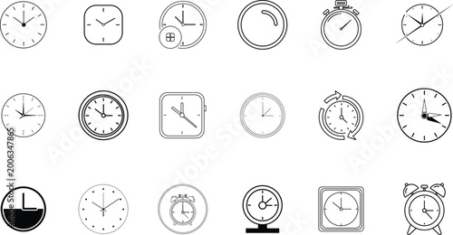 Billede på lærred Collection of vintage and modern watch face designs in black and white