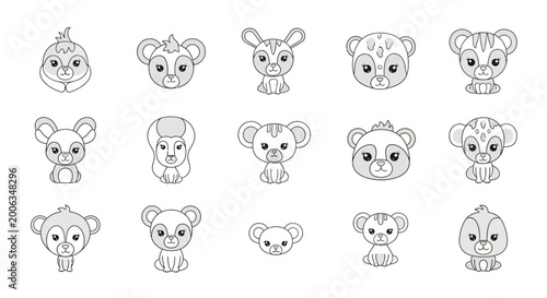 Photography Collection of various koala cartoon faces.
